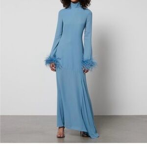 Chic Sky Blue Feather Cuff Maxi Dress
